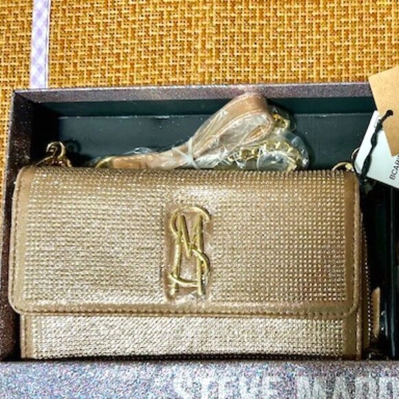 Steve Madden Limited Edition Carina Crossbody Bag & Wallet-Gold &Rhinestones-NIB - Picture 2 of 5